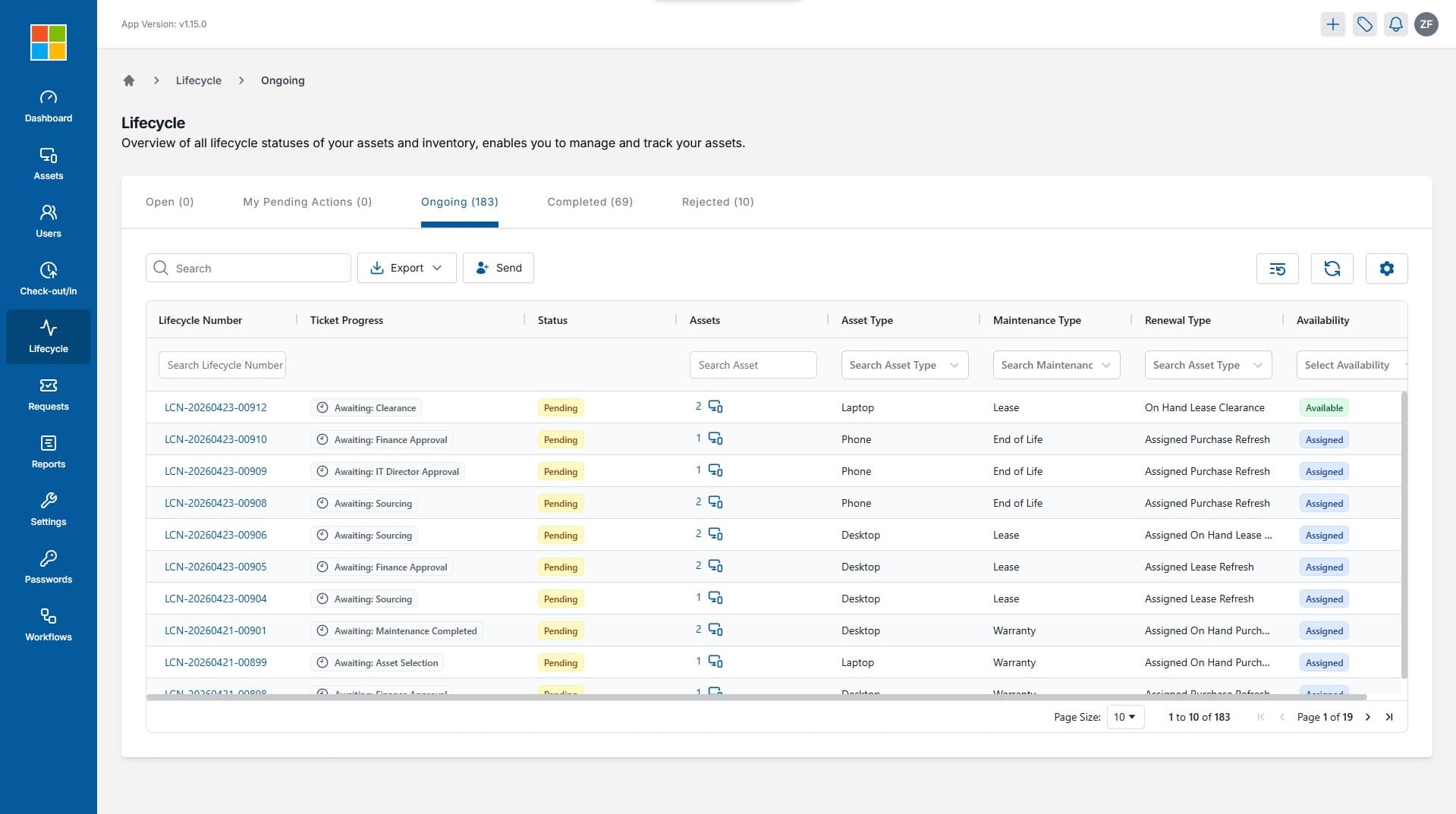 CALM Lifecycle Approval Workflow — approval chain alongside asset details