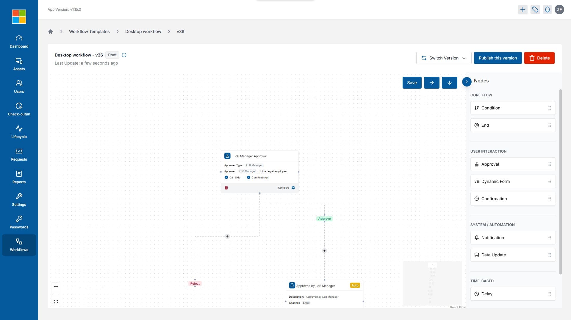 CALM Workflow Builder — visual node-based approval flow designer
