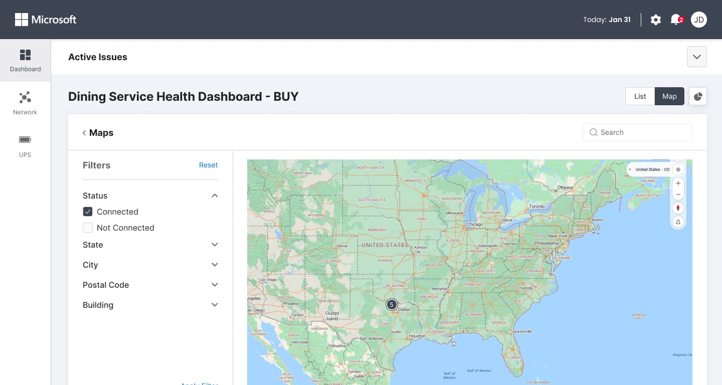 DISH Map View — geographic status overview